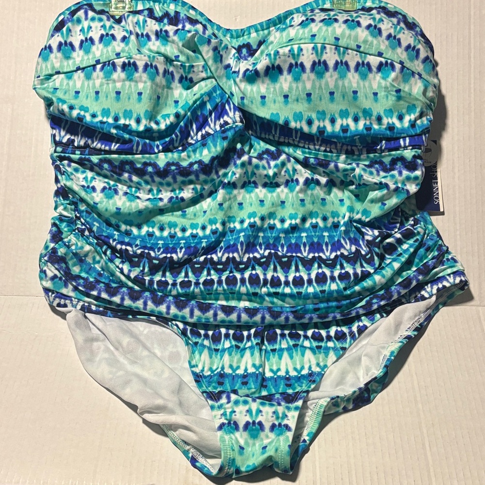 Blue & Teal Patterned One-Piece Swim suit missing strap